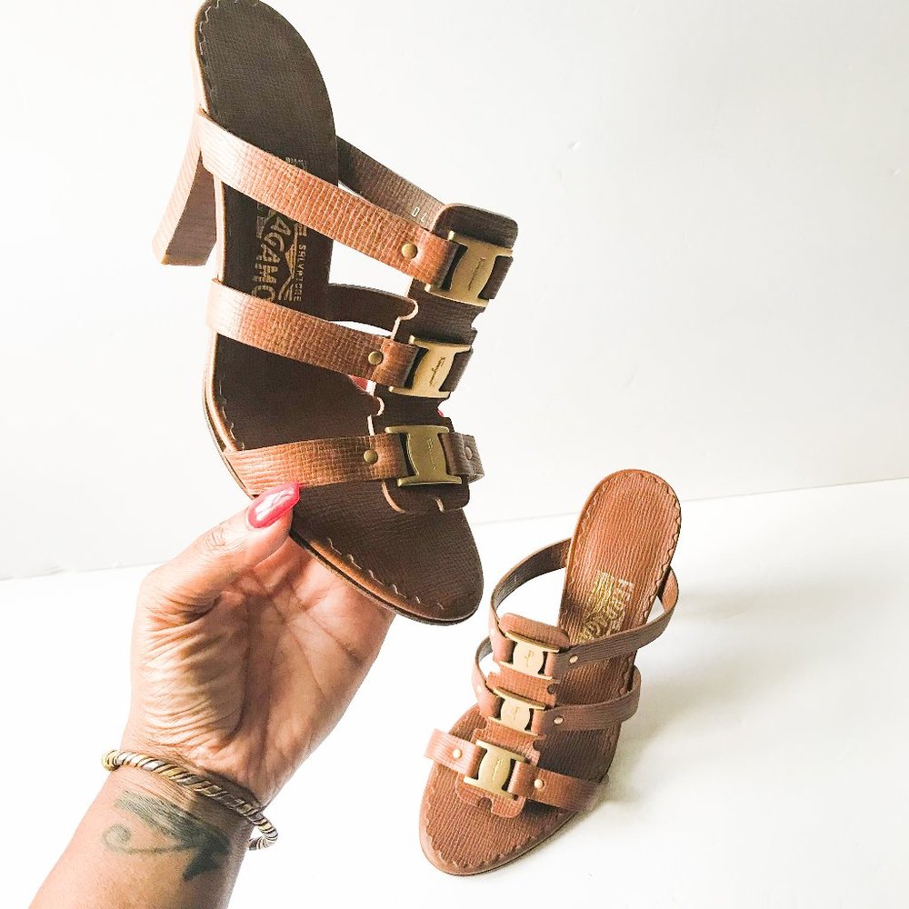 Salvatore Ferragamo 3-Buckle Heel Sandals - Picture 1 of 9